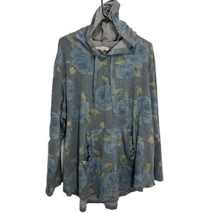 Philosophy Blue Floral Pockets Pullover Hoodie Sweatshirt Womans Plus Size 3x